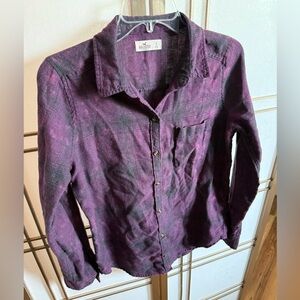 Hollister Women's Plaid Purple Button-Down Shirt - California vibes - Size S